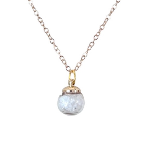 Herkimer Diamond Quartz Crystal Glass Globe Wish Bottle Pendant Gold Necklace - Picture 1 of 5